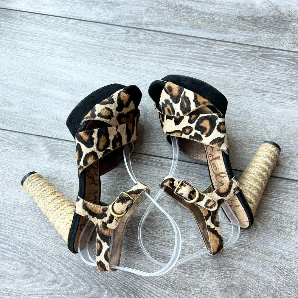 Sam Edelman Sqaure Toe Calf Hair Platform Heel Sandals - Picture 7 of 14